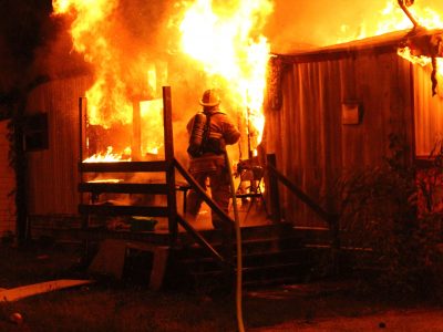 Firefighter fighting fire